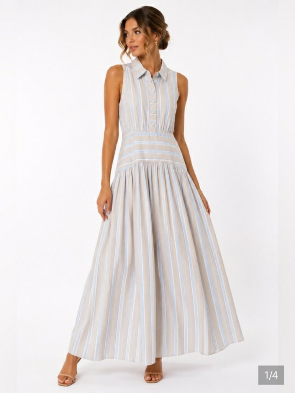 New! Parker Sleeveless Collared Stripe Maxi Dress Y2K Cottagecore Shabby Chic